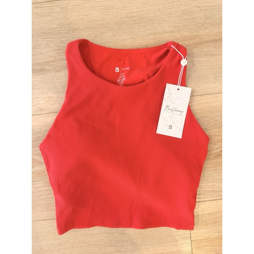 Buff Bunny Ribbed Crop Top Womens Large Red Activewear Tank Racerback NWT